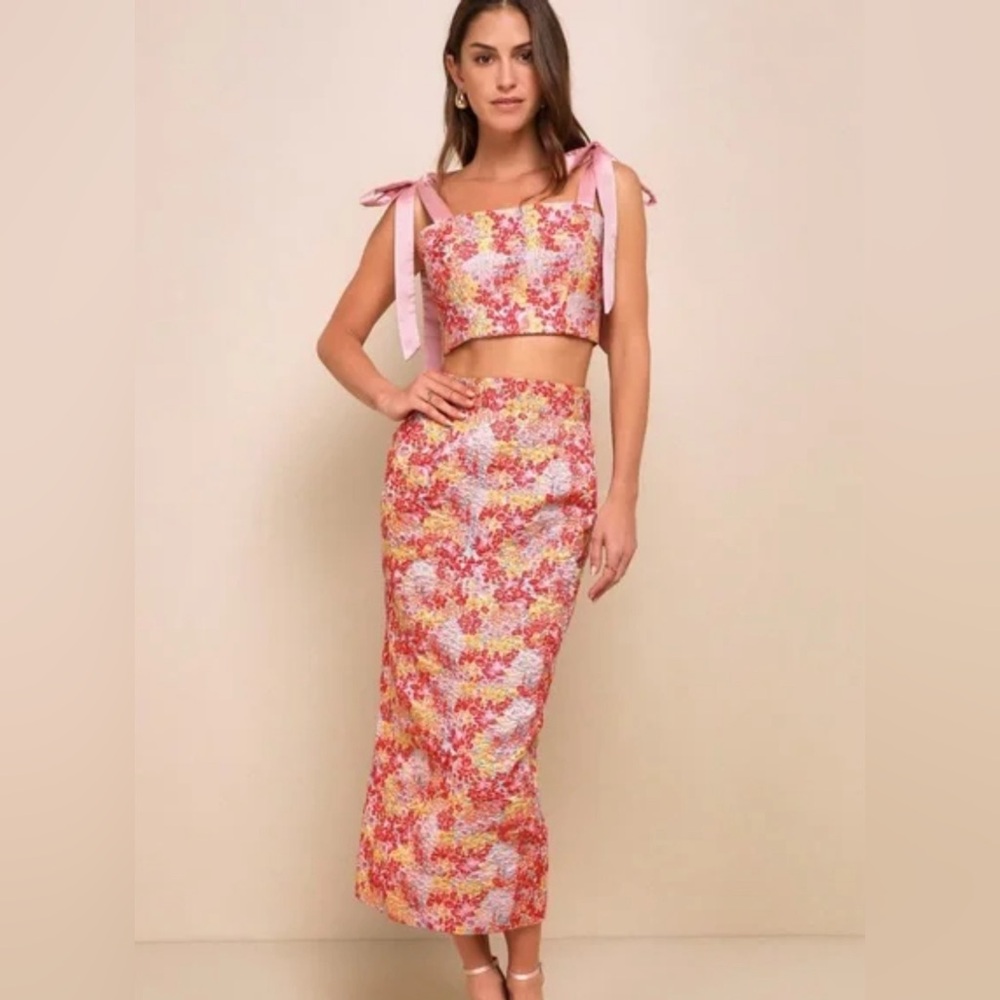 Pink Multi Metallic Tie-Strap Two-Piece Midi Dress NWT!